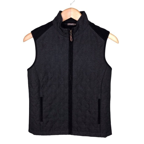 J McLaughlin Bennet Tweed Quilted Vest Ribbed Knit Back Black Size XS - Picture 2 of 11